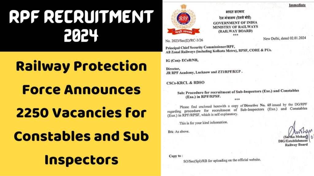 RPF Recruitment 2024: Railway Protection Force Announces 2250 Vacancies for Constables and Sub Inspectors