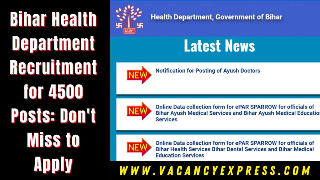 Bihar Health Department Recruitment for 4500 Posts: Don't Miss to Apply